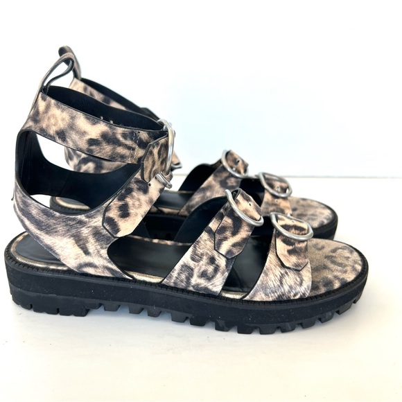 ALLSAINTS Raquel Gladiator Leopard Print Leather Strap Buckle Open Sandal Sz 40 - Picture 4 of 13